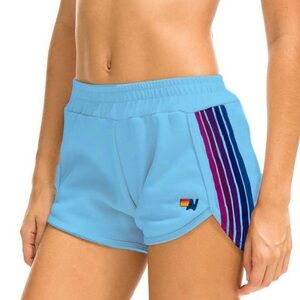 Aviator Nation 5 Stripe Jogger Shorts in Sky Light Blue Purple Womens Size Small